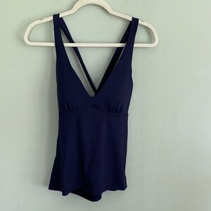 Athleta Women’s Plunge Tankini Swimsuit Top Navy Blue Size Medium NWT